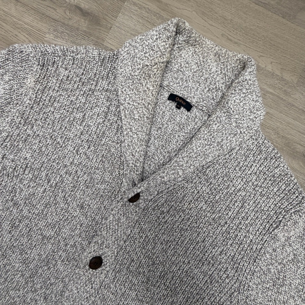 Quince Cardigan Sweater Mens XL Gray 100% Organic Cotton Shawl Collar Chunky